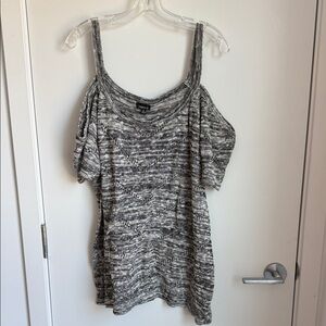 torrid Black & White Marled Cold-Shoulder Knit Top